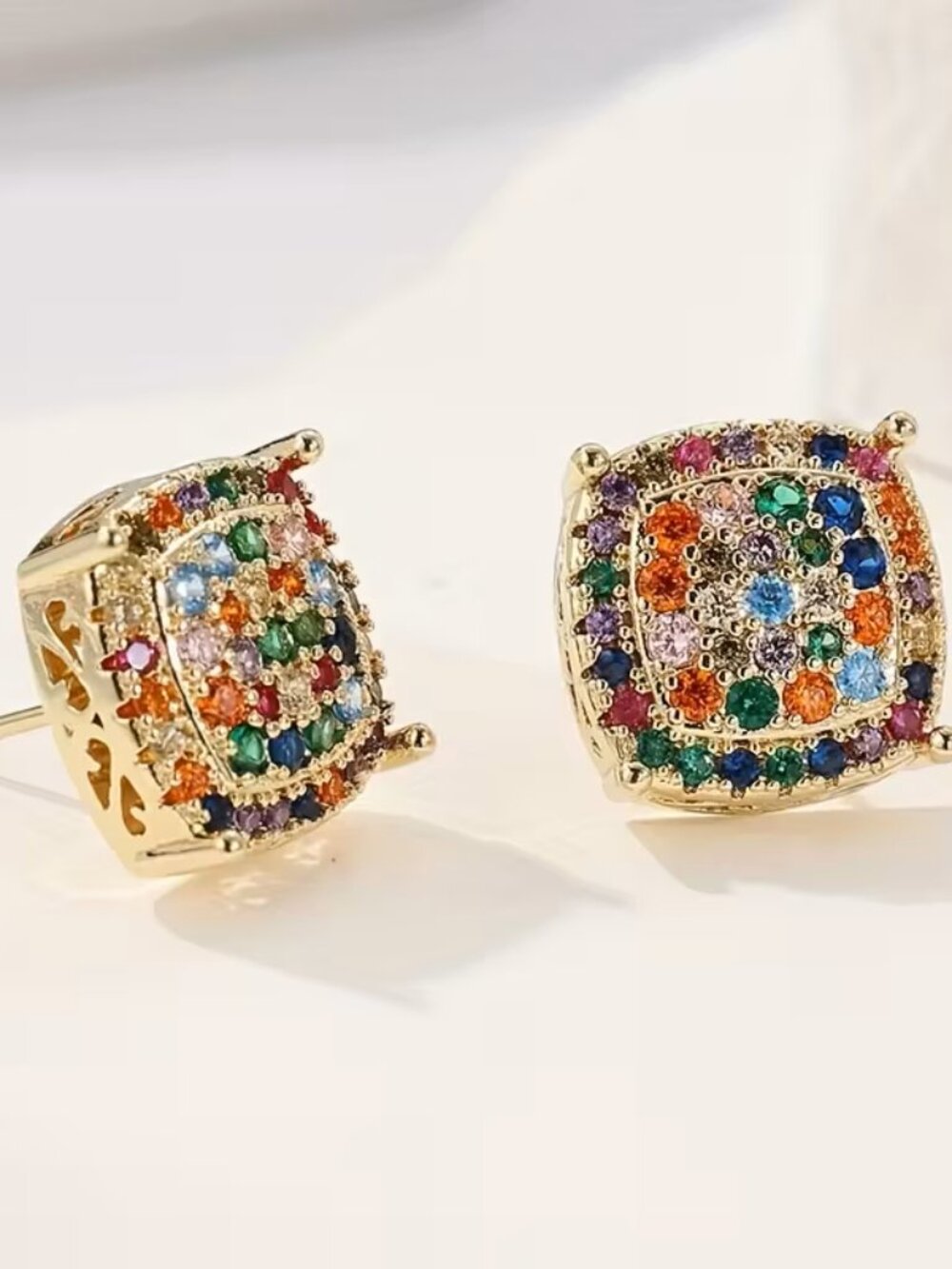 "Josie" Square Geometric Multi-Color Zirconia Stud Earrings
